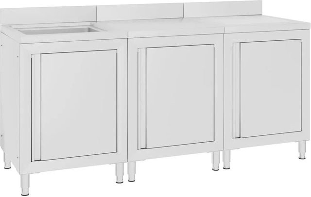 DELUKE Gastro-Spülschrank MEDO aus Edelstahl in Silber mit 1 Becken und 2 Abtropfflächen, B/T/H: 180 x 60 x 96 cm - Bild 1