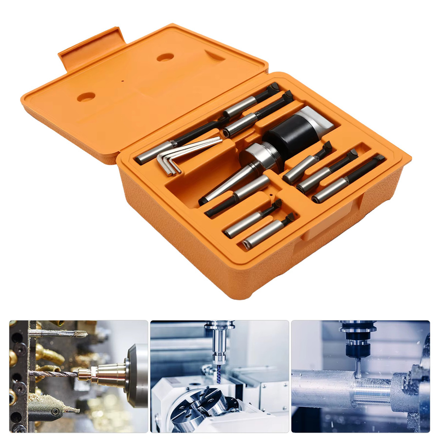 Bymaocar 9-teiliges Bohrkopf-Set MT2-F1 Präzisions-Bohrstangen-Kit für Drehmaschinen und Fräsmaschinen in Silber und Orange, 10-125mm - Bild 3