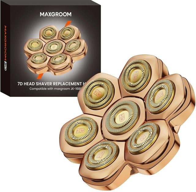 MAXGROOM Ersatzscherkopf für 7D Head Shaver PRO Modell JK-1688, Goldener magnetischer Aufsatz Ersatzscherkopf, Gold - Bild 1