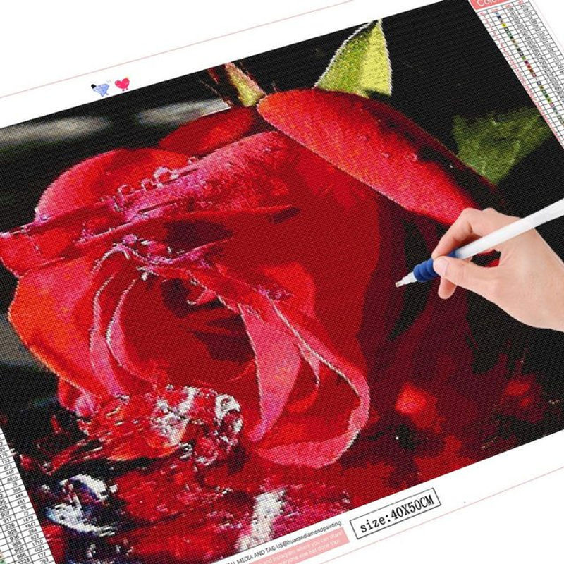 FIYO Diamond Painting Set 5D Rosenblumen Motiv in Rosa und Rot, DIY Bastelset zur Dekoration, B x H: 30 x 20 cm - Bild 1