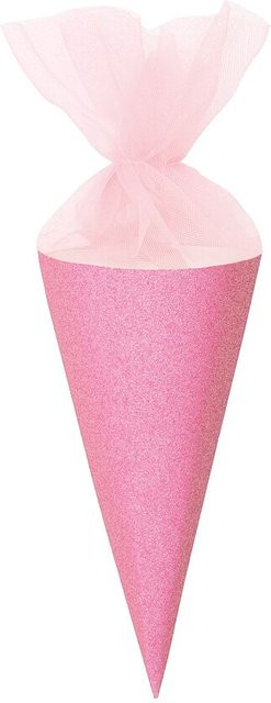 Rico Design Schultüte Rohling mit Tüllverschluss und Glitter in Pink - Bild 1