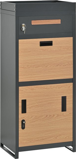 GL Store Paket- und Briefkasten mit integriertem Blumentrog aus verzinktem Stahl, Grau/Naturfarbe, H: 118,5 cm, B: 50 cm, T: 37 cm - Bild 1