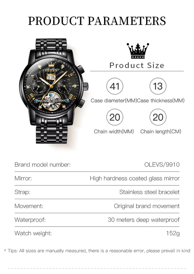 OLEVS Armbanduhr, Automatik, Edelstahl, Schwarz, Herren - Bild 6