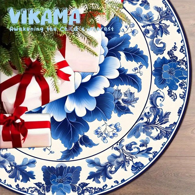 VIKAMA Weihnachtsbaumrock mit Porzellanmuster in Blau und Weiß für deine Weihnachtsdekoration - Bild 1