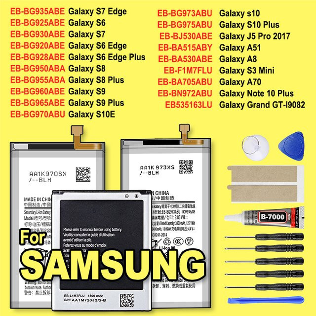 XDOU Akku in Schwarz für Samsung Galaxy S10E, A70, A51, A8, A5, S3, S6, S7 Edge, S8, S9, S10 Plus und GT-I8190 - Bild 1