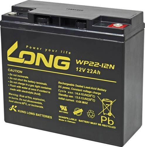 Long WP22-12N Bleiakku 12V 22Ah Blei-Vlies AGM Schwarz B/H/T: 18,1 x 16,7 x 7,6 cm M6-Schraubanschluss - Bild 1