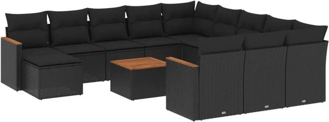 vidaXL 13-tlg Garten-Sofagarnitur Modell 52 aus schwarzem Poly-Rattan mit Kissen und pulverbeschichtetem Stahlgestell - Bild 1