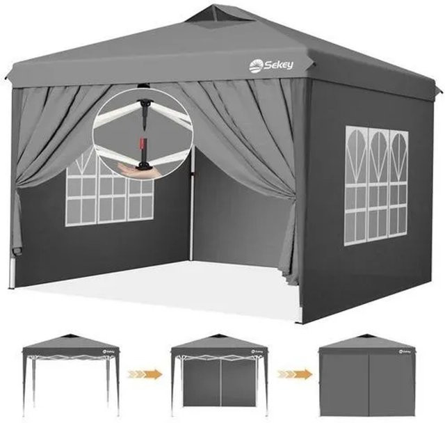 Sekey Faltpavillon Grau mit 4 Seitenteilen, wasserdicht und winterfest, B/T: 300 x 300 cm, H: 260 cm - Bild 1