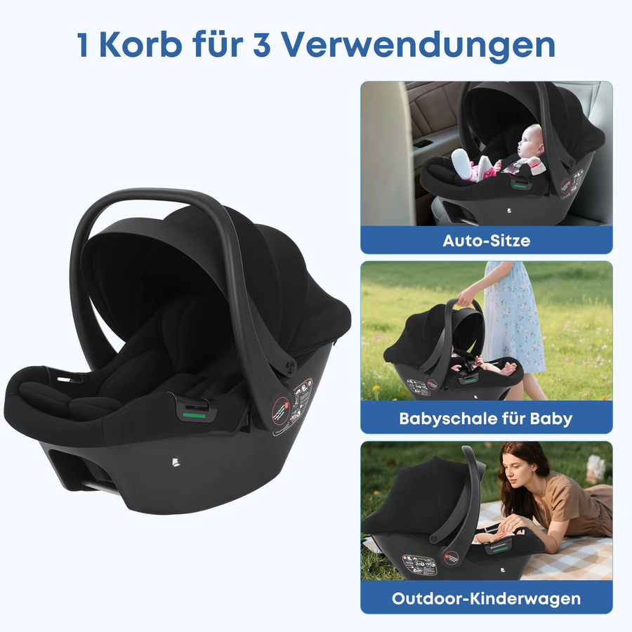 BabyVoyage Baby-Autositz für Neugeborene in Schwarz mit I-Size Zertifizierung, Sonnendach und Seitenschutz, geeignet für 0–13 kg - Bild 3