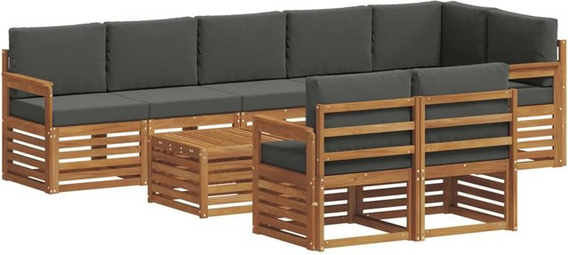 vidaXL Sofagarnitur 9-teilig aus Massivholz Akazie in Natur und Anthrazit mit Polsterkissen im U-Shape Design - Bild 1