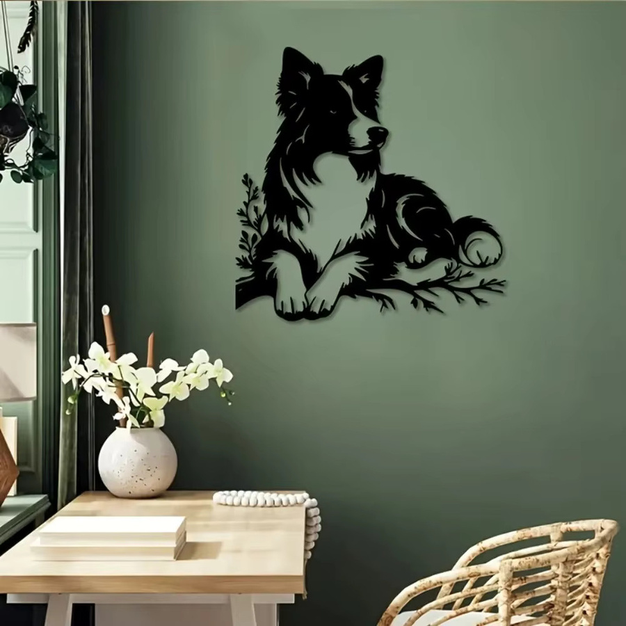CIFBUY Wandkunst aus Metall Border Collie Hund in Schwarz als Eisenskulptur für Garten, Terrasse und Heimdekoration - Bild 4