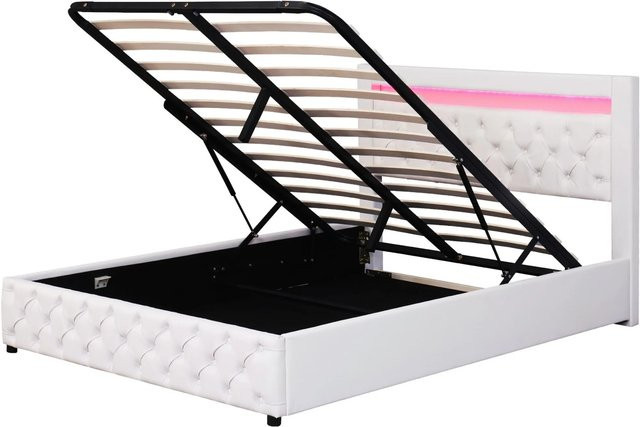 okwish Polsterbett mit LED-Beleuchtung und Lift-up-Funktion in Weiß, B/T/H: 160 x 200 x 162 cm - Bild 1