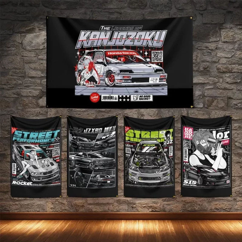 JDM modifizierte Rennwagen-Flagge aus Polyester in Schwarz mit Digitaldruck, B/H: 90 x 60 cm - Bild 1
