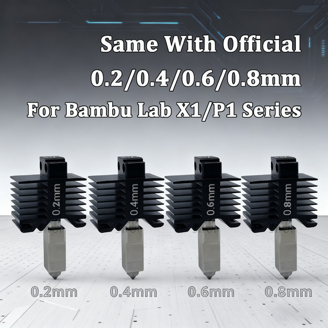 Bambu Lab All-in-One Hotend Kit für P1P P1S X1C X1 mit gehärteter Stahldüse in 0,4mm, 0,6mm und 0,8mm, Schwarz - Bild 1