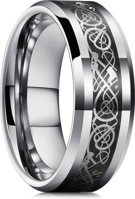YIRAN Ring Edelstahl, Keltischer Drache, 8mm, grau, Herren - Bild 1