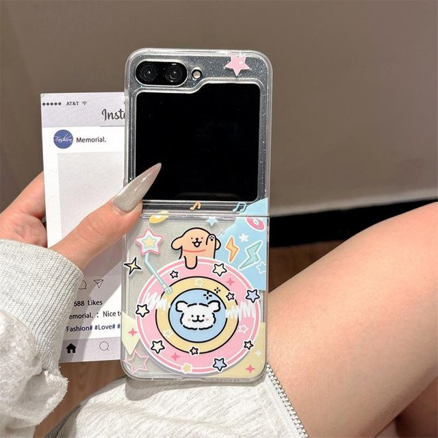 Niedliche Welpen Handyhülle für Samsung Galaxy Z Flip 7, 6 und 5 in Schwarz und Transparent im Kawaii Cartoon Design - Bild 1