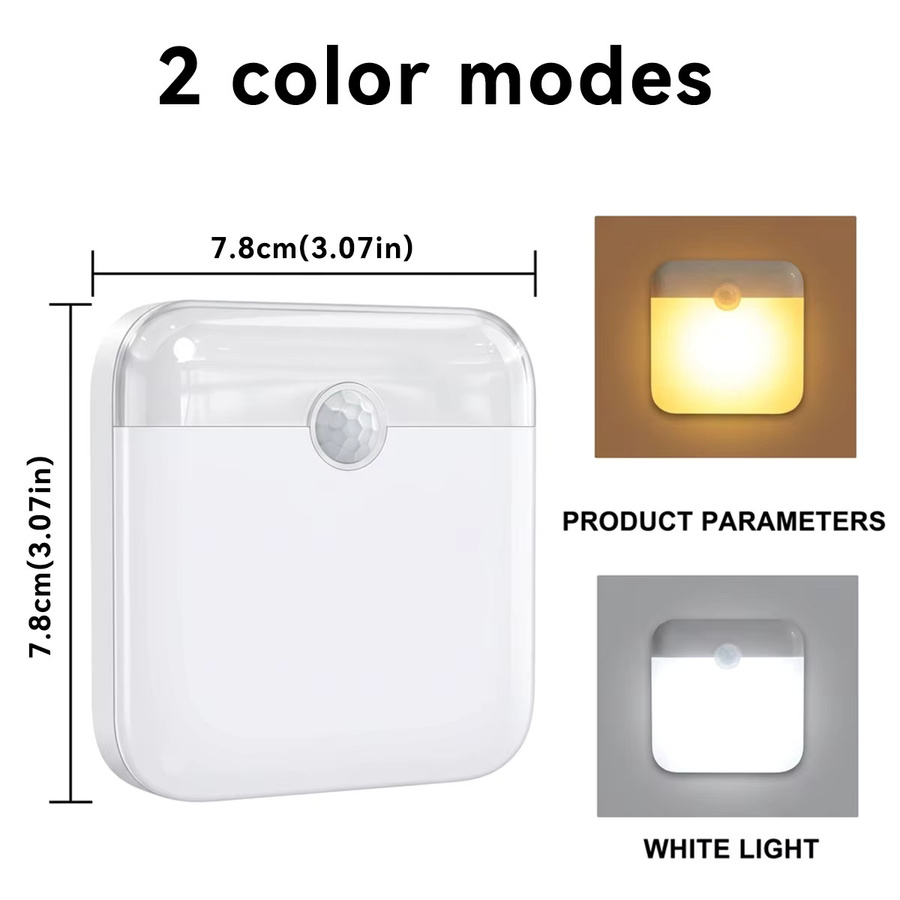 Leclstar LED-Nachtlicht mit Bewegungssensor, dimmbar, USB-aufladbar, quadratisch, warmweiß, Farbe: Weiß - Bild 2