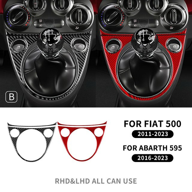 AIRSPEED Carbon Faser Schalthebel Blende für Fiat 500, 500E und Abarth 595/695/500C, Farbe: Schwarz - Bild 1