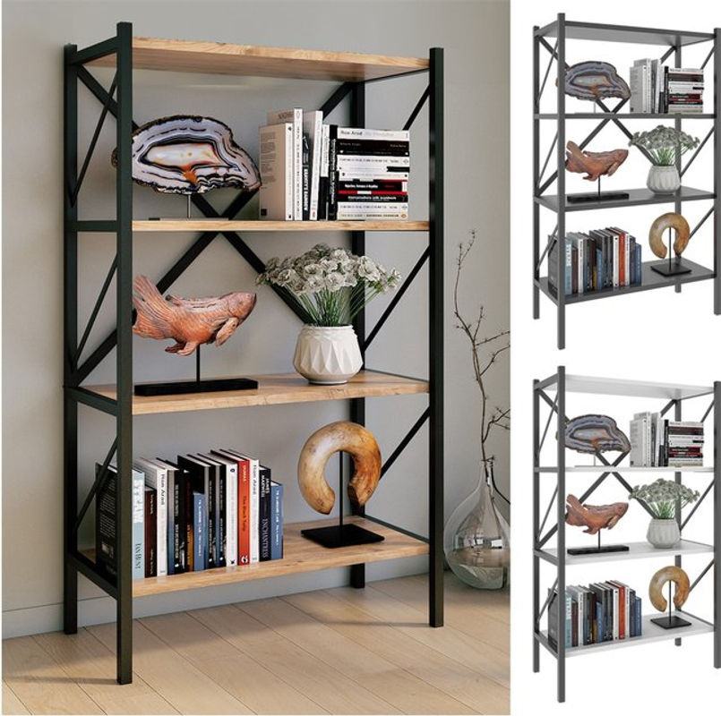 VCM Standregal Insasi 4-fach aus Holz und Metall in Anthrazit, B/H/T: 66 x 121 x 34 cm - Bild 5