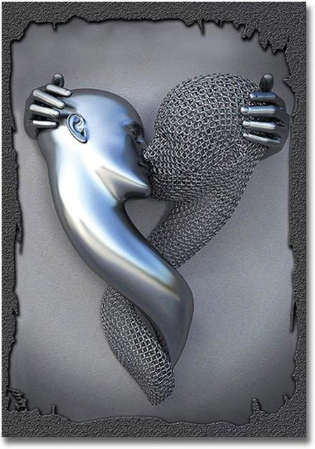 DIMENGQI Moderne 3D Wandkunst aus Metall und Leinwand in Gold-Silber-Optik, Abstraktes Design für deine Heimdekoration, Farbe: Schwarz, Breite: 40 cm, Höhe: 60 cm - Bild 1