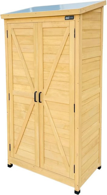 Axi Gartenschrank Hugo aus Hemlockholz in Braun mit Regalböden und offenen Ablagefächern, B/T/H: 85,0 x 52,0 x 183,0 cm - Bild 1