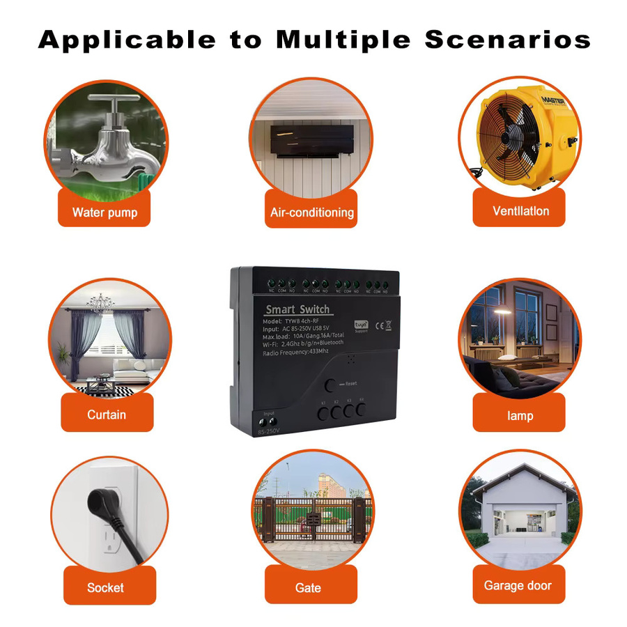 Tuya Smart Wifi Schalter Modul 4 Kanäle mit RF433 App Fernbedienung und Alexa Google Home Kompatibilität Schwarz - Bild 3
