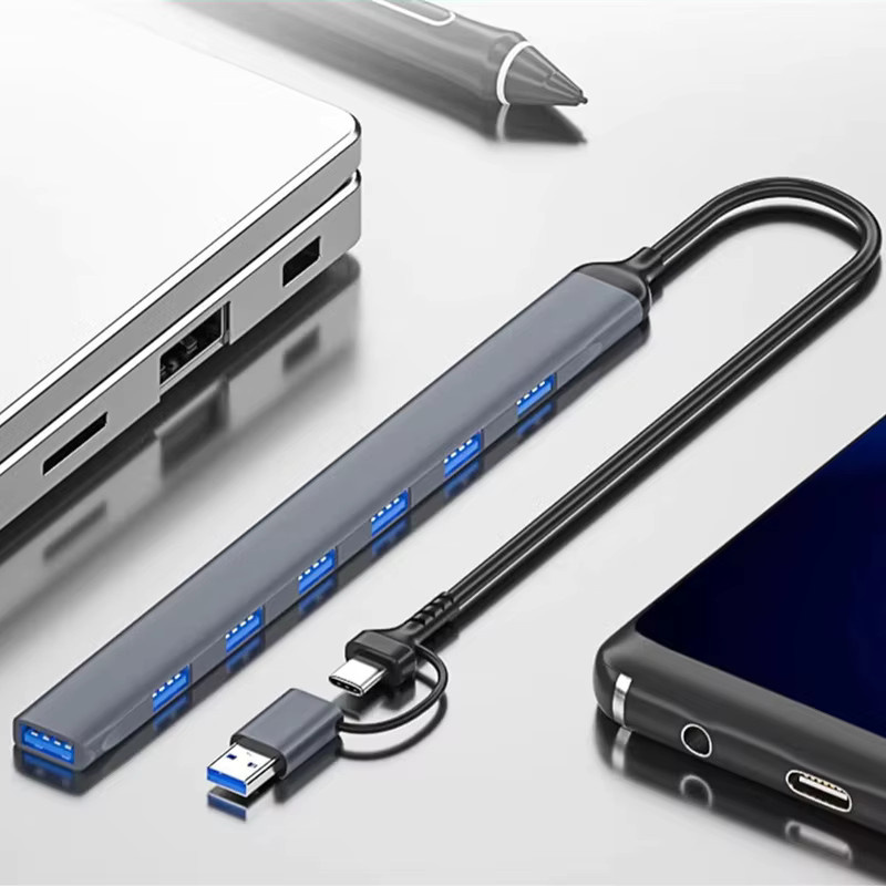 DIXSG USB-C Hub mit 7 Ports USB 3.0 High Speed OTG Adapter Docking Station in Silber für Laptop und PC - Bild 3
