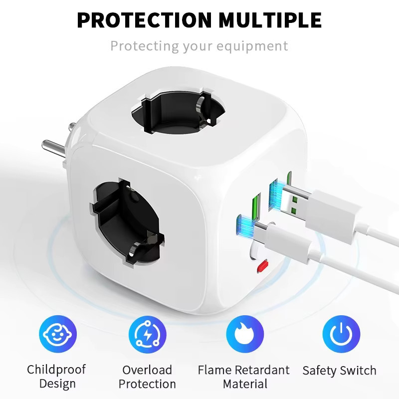 Szaoju 7-in-1 EU-Steckdosenleiste in Weiß mit 3 AC-Steckdosen, 2 USB-A und 2 USB-C Anschlüssen - Bild 4