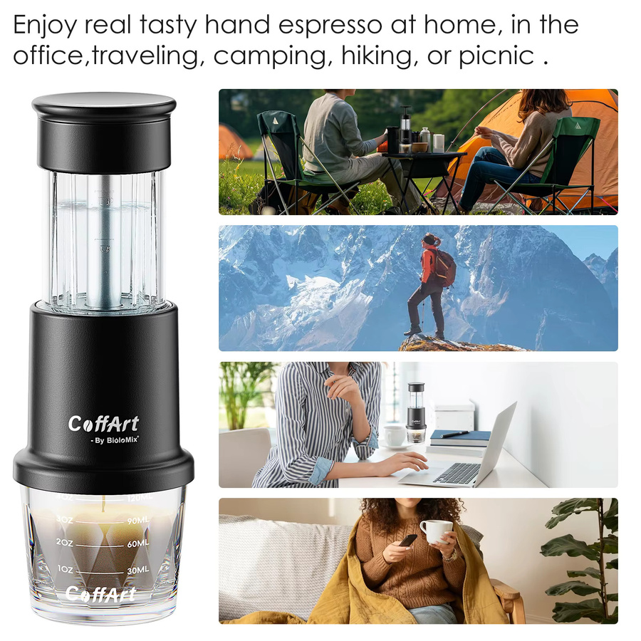 BioloMix 2-in-1 Tragbare Kaffeemaschine in Schwarz für Nespresso Original Kapseln und gemahlenen Kaffee mit Handpresse - Bild 6