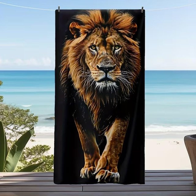Strandtuch Wildkönig Löwe von JMG Household Supplies, Mikrofaser mit Tierprint, schnelltrocknend, B: 50 cm, L: 100 cm - Bild 1
