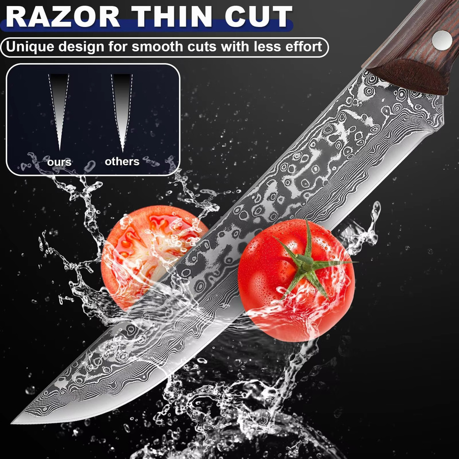 XIAOTIANLAI Japanisches Kochmesser-Set, 3-teilig, Silber, mit Holzgriff zum Schneiden von Fleisch und Geflügel - Bild 2