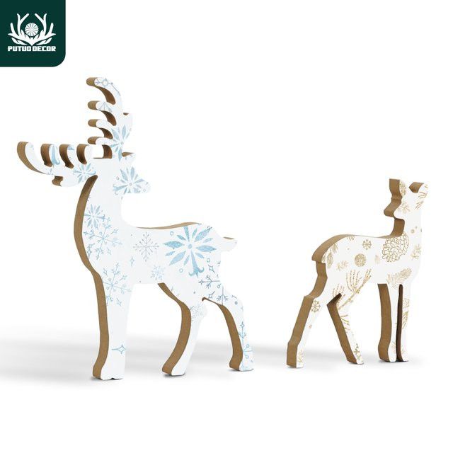Putuo Decor 2er Set Hirschförmige Weihnachtsdekoration aus Holz für die Tischdekoration - Bild 1