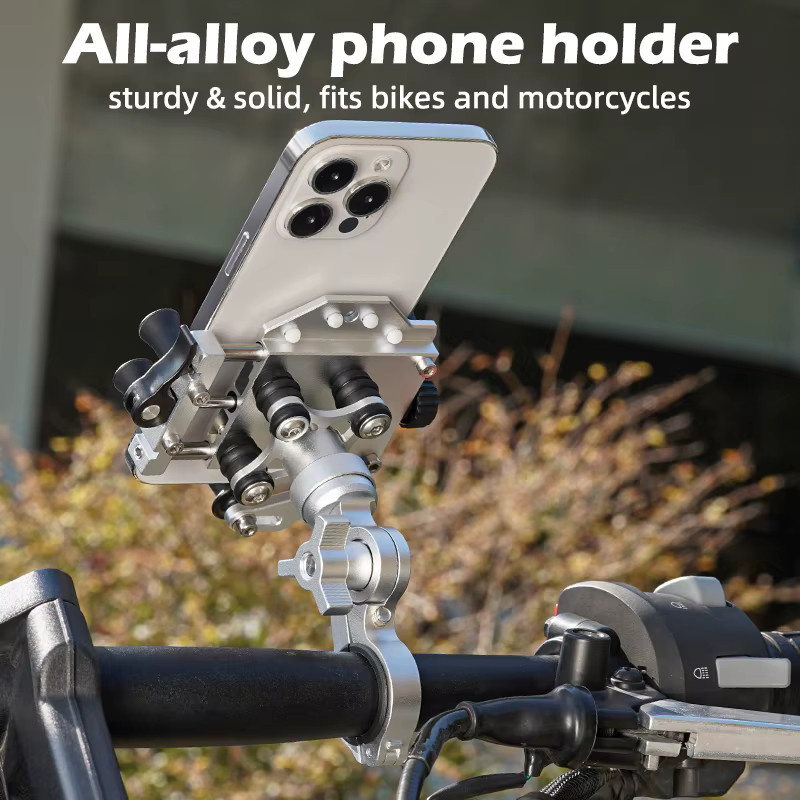 Vyvylabs Aluminium-Legierung Motorrad-Handyhalterung und Fahrrad-Lenkerhalterung mit 360 Grad Rotation, stoßfest und erschütterungssicher, GPS-Navigationshalterung für MTB und Rennrad in Schwarz oder Silber - Bild 2