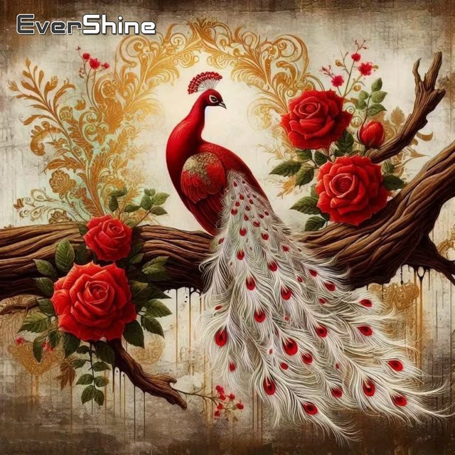 EverShine Diamantmalerei Pfau Motiv als DIY Acryl Mosaik Wandkunst mit runden Diamanten in Multicolour - Bild 1