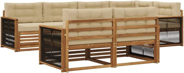vidaXL Outdoor-Sofagarnitur aus Akazienholz mit Kissen in Natur und Beige - Bild 1