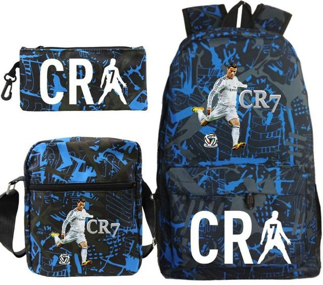 C Ronaldo Schultaschen-Set aus Canvas in Blau bestehend aus Rucksack, Umhängetasche und Federmäppchen - Bild 1