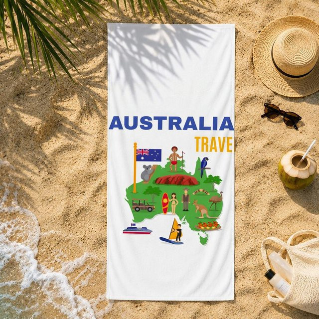 Kultur A-Australien Kulturserie Strandhandtuch aus Ultrafeiner Faser, schnelltrocknend und saugfähig, Weiß, Breite: 35 cm, Länge: 60 cm - Bild 1