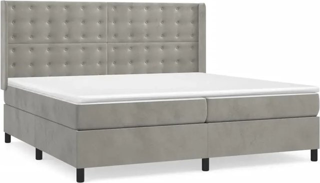 vidaXL Boxspringbett mit Matratze in Hellgrau aus Samt, Hybrid-Design mit Taschenfederkern, B/T: 200 x 200 cm - Bild 1