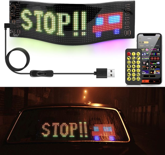 Flexibles USB LED Matrix Pixel Panel Display in RGB Multicolour für DIY Text- und Werbeanimationen, Schwarz - Bild 1