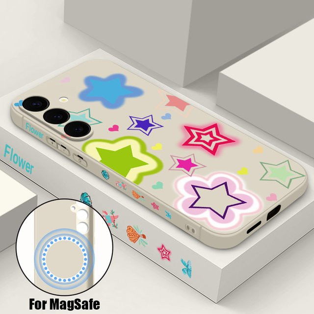 Magnetische Handyhülle mit bunten Sternen für Samsung Galaxy S25 S24 Ultra S23 S22 Plus S24 FE A17 A56 A55 A16 A15 A36 aus weichem TPU in Multicolour und Schwarz - Bild 1