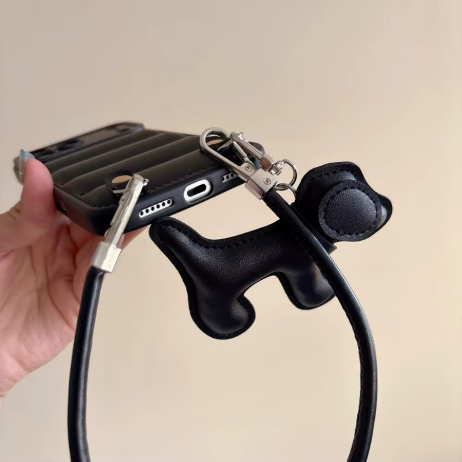 NUCWIN Handyhülle aus PU-Leder mit Cartoon-Hund Design und Lanyard für iPhone 17 16 15 14 13 12 Pro Max Plus 17 Air 16e in Schwarz - Bild 3
