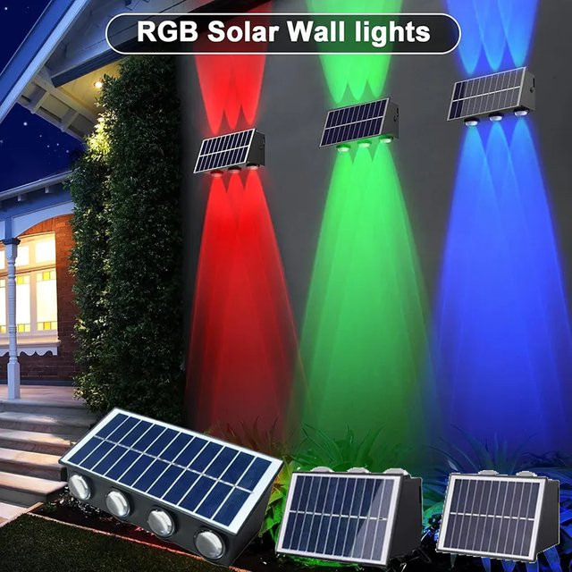 TLEDMP Solar-Wandfluter RGB Außenleuchte Schwarz für Garten und Außenbereich - Bild 1