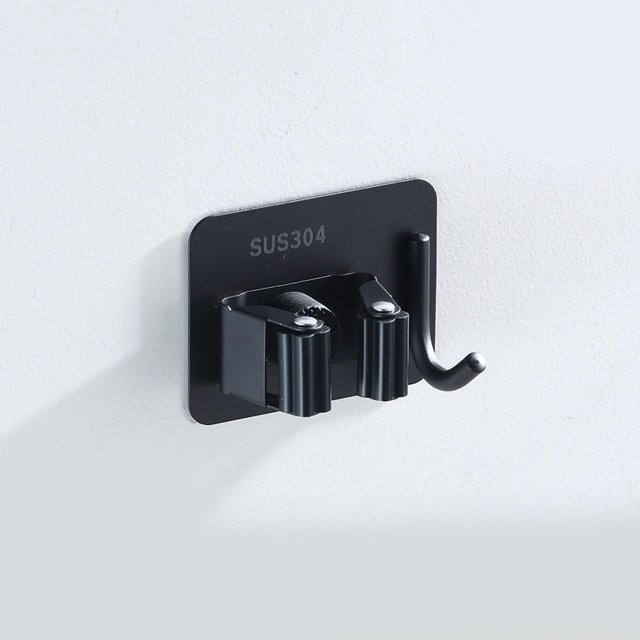 OutsideWorld Wandmontierter Mopp-Clip aus Edelstahl mit Klebeinstallation in Schwarz - Bild 1
