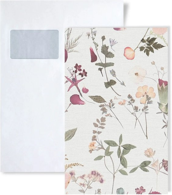 PROFHOME Florale Tapete Musterstück DIN A4 in Weiß und Multicolour - Bild 1