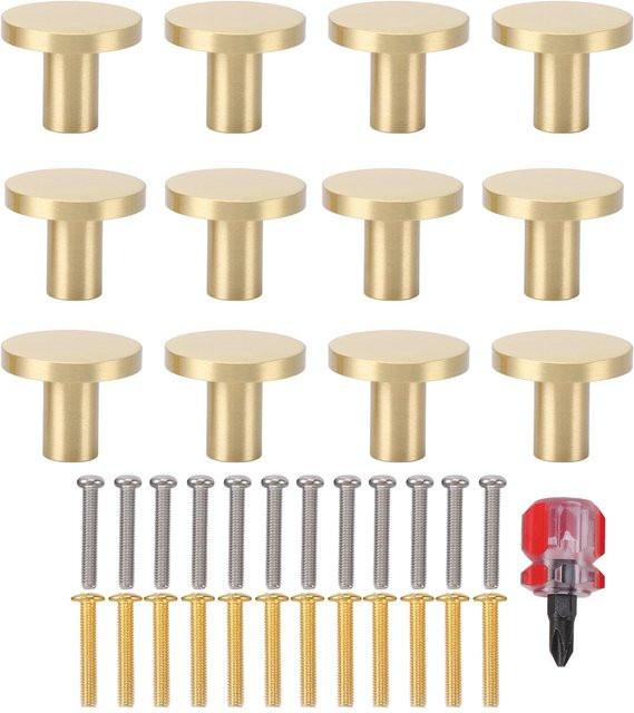 12er-Pack KONNWEI Schrankknöpfe aus Zinklegierung in Gold mit gebürstetem Finish und Schrauben - Bild 1