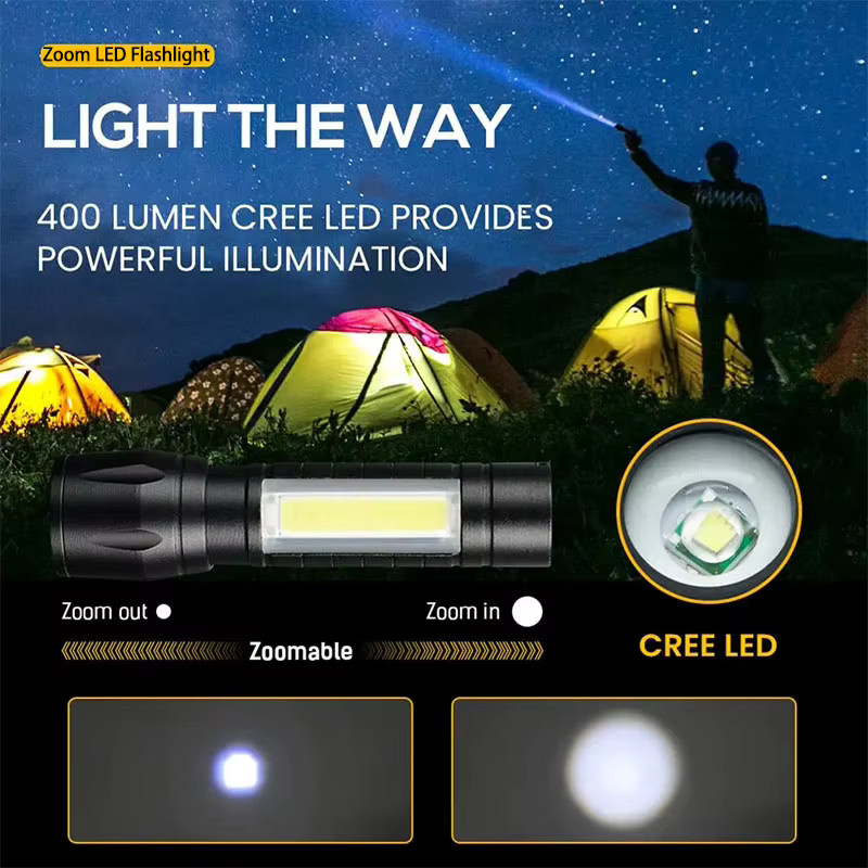 ESMARTER LED-Taschenlampe mit Zoom und 3 Beleuchtungsmodi, wiederaufladbare Mini-Taschenlampe und Laterne in Schwarz - Bild 5