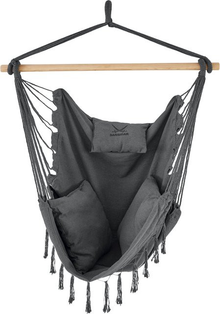 SANSIBAR Hängesessel im Boho-Look aus Baumwolle und Holz, B/T/H: 120 x 60 x 120 cm - Bild 1