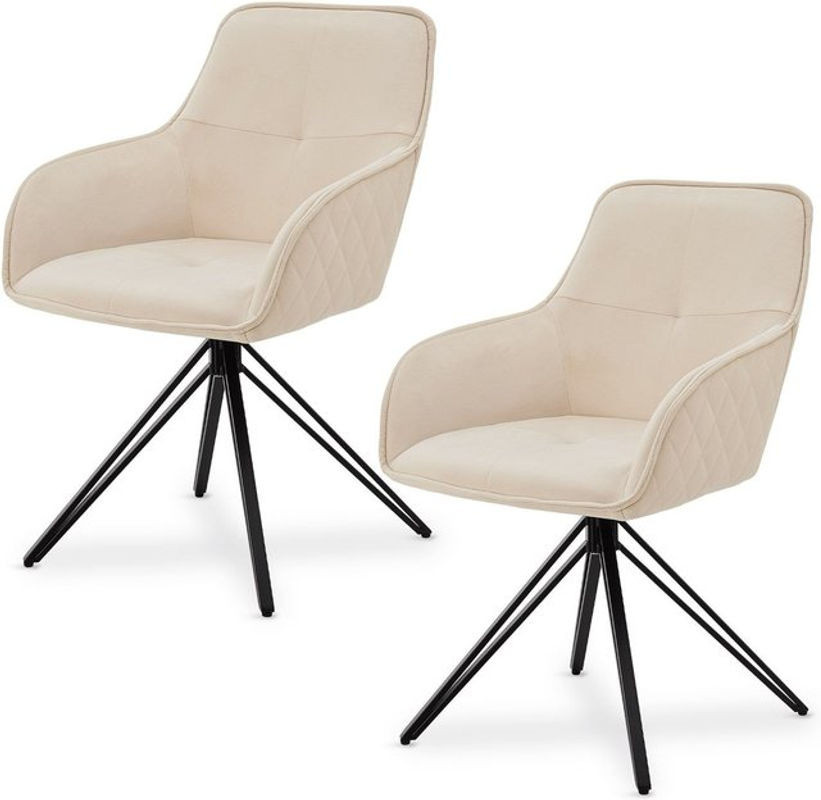 Juskys Drehstuhl Clyde 2er Set mit Armlehnen aus Samtstoff in Beige – Moderner Esszimmerstuhl - Bild 1