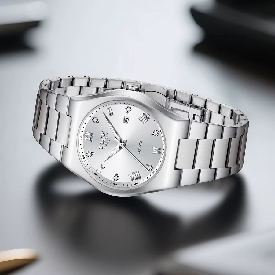 LIGE Armbanduhr Edelstahl, Quarz, Diamant, Silber, Herren - Bild 3