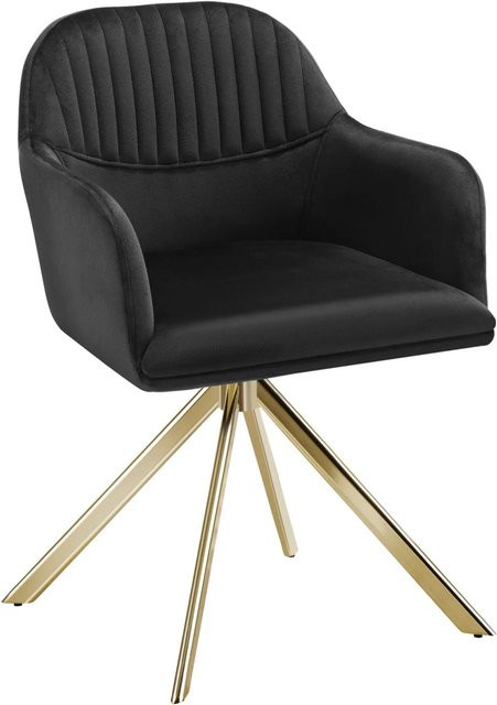tectake Samt-Drehstuhl Lona Gepolstert 360 Grad Drehbar Schwarz Gold B/T/H: 56 x 59 x 81 cm - Bild 2